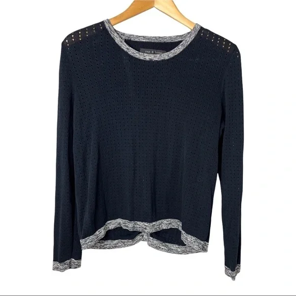 rag & bone Ariana Perforated Split Back Sweater Pullover Size Medium - Picture 3 of 11